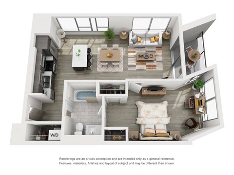 a spacious two bedroom apartment with two bathrooms and a living room with a fireplace and a balcony